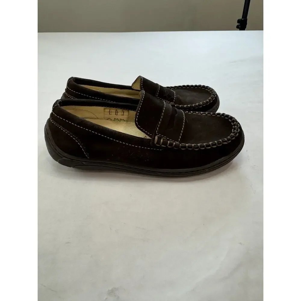Primigi Boys Suede Loafers Preppy Casual Nubuck Brown Italian Leather Size 13.5